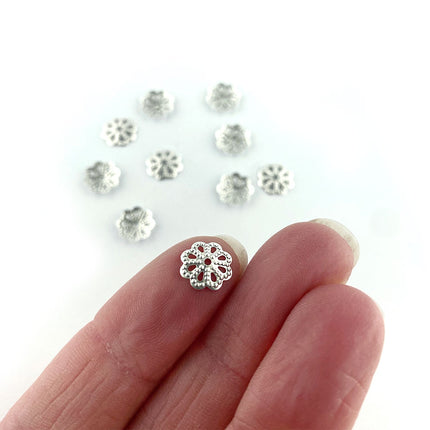 8mm Filigree Bead Caps Antique Silver for scale