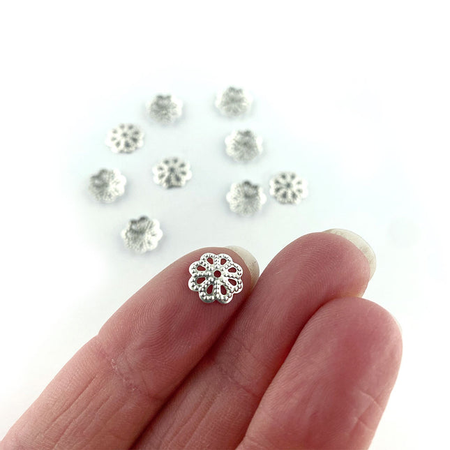 8mm Filigree Bead Caps Antique Silver for scale