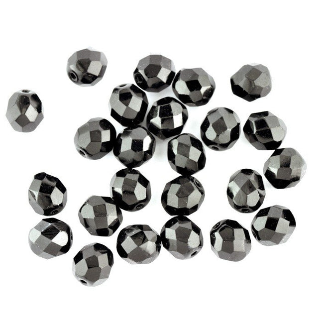 8mm czech faceted glass beads in jet