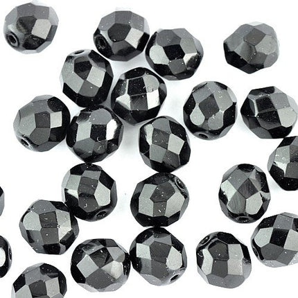 8mm Jet Faceted Czech Glass Beads