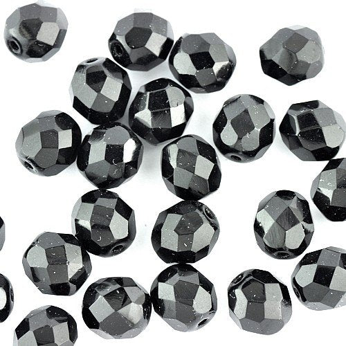 8mm Jet Faceted Czech Glass Beads