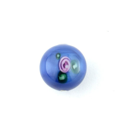 8mm blue round czech glass lampwork bead. Handmade glass bead