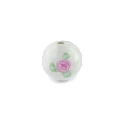 8mm white czech glass lampwork round flower bead