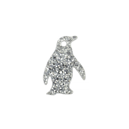 Acrylic Penguin Charm Silver Glitter