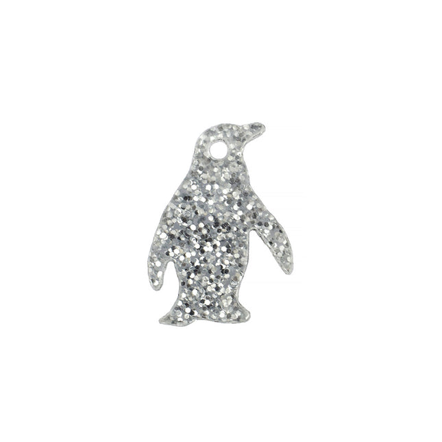 Acrylic Penguin Charm Silver Glitter