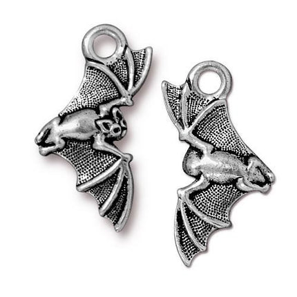 Bat Charm Antique Silver