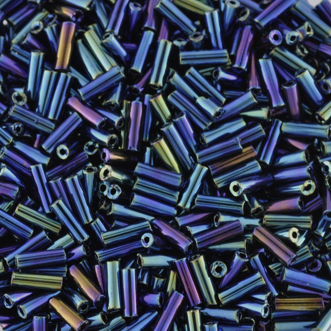 Cxech Glass 7mm straight bugle bead iridescent blue