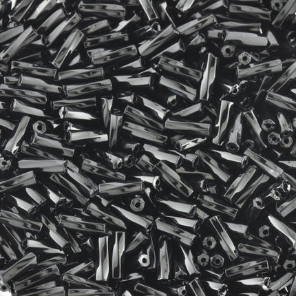 Czech Glass 7mm twisted bugle beads opaque black
