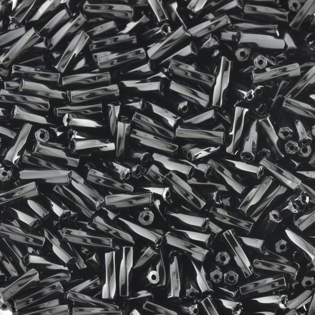 Czech Glass 7mm twisted bugle beads opaque black