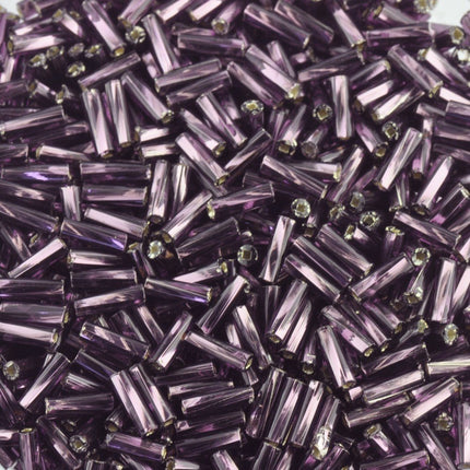 czech glass 7mm twisted bugle beads silver line purple
