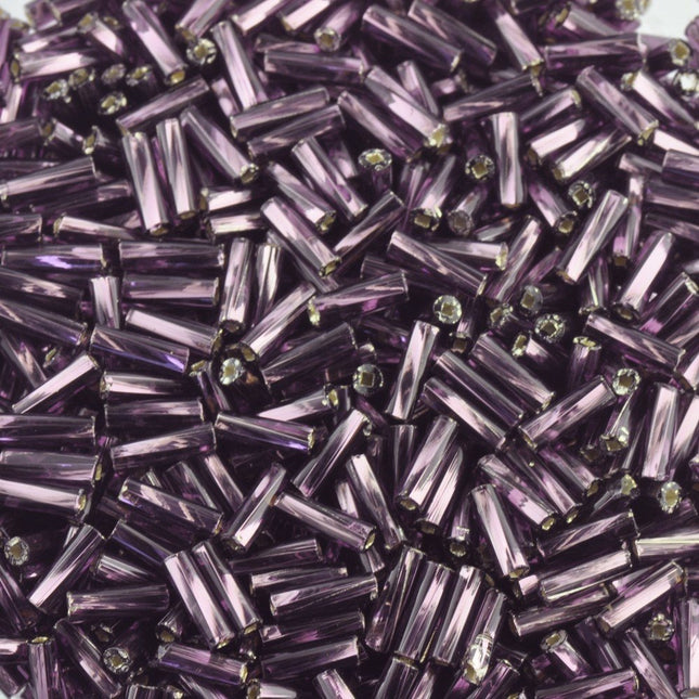 czech glass 7mm twisted bugle beads silver line purple