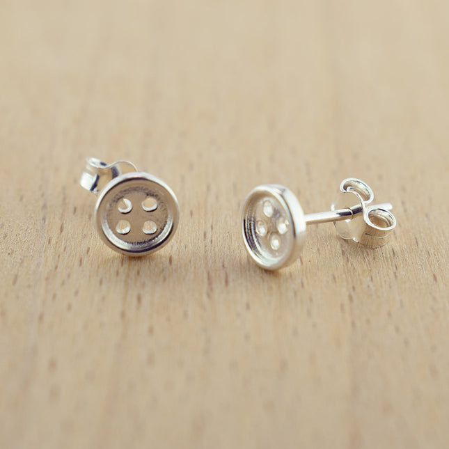 Button Sterling Silver Ear Studs