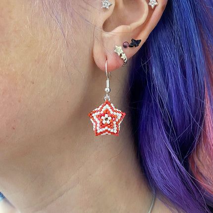 Red Chunky Star Earring Kit Hana Wearing
