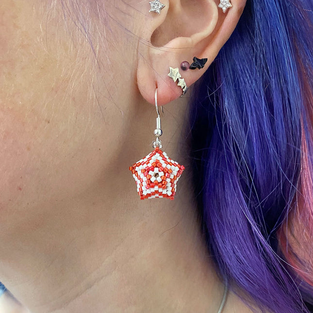 Red Chunky Star Earring Kit Hana Wearing