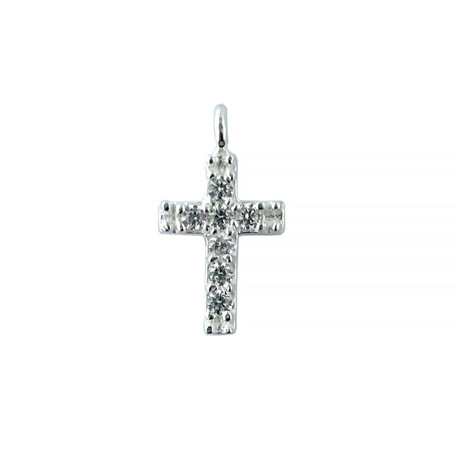 Sterling Silver Cross Charm with Cubic Zirconia