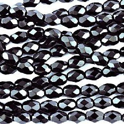 Czech Glass Faceted Oval Beads Jet