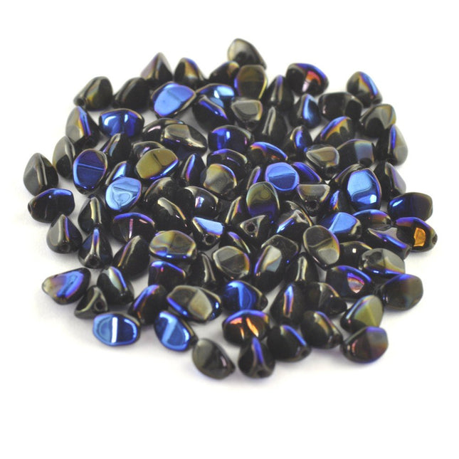 5mm czech glass pinch beads metallic blue