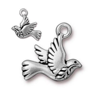 Peace Dove Charm Antique Silver