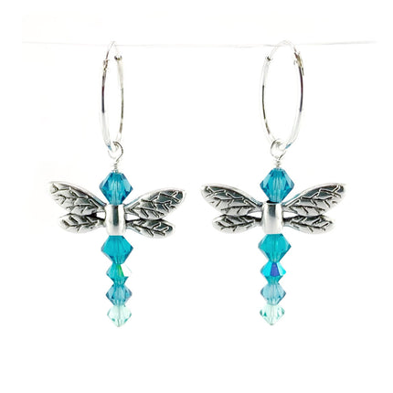 Dragonfly wings bead antique silver earrings
