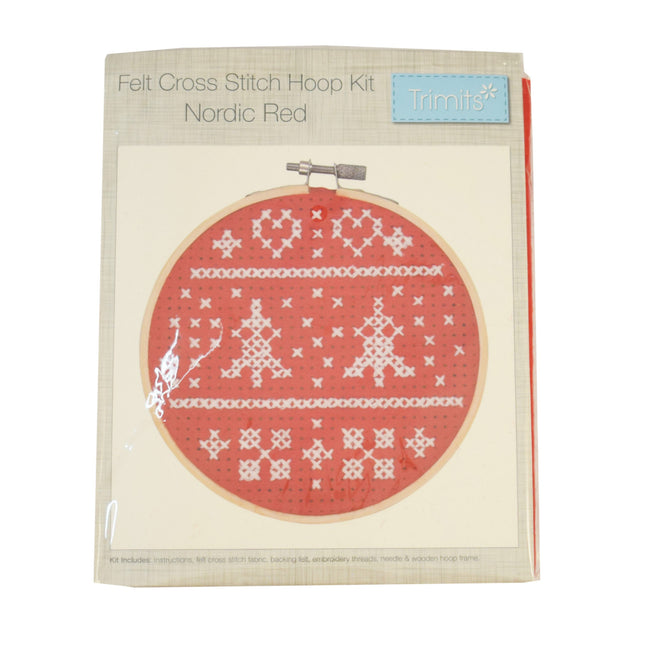 Felt Cross Stitch Hoop Kit Nordic Red