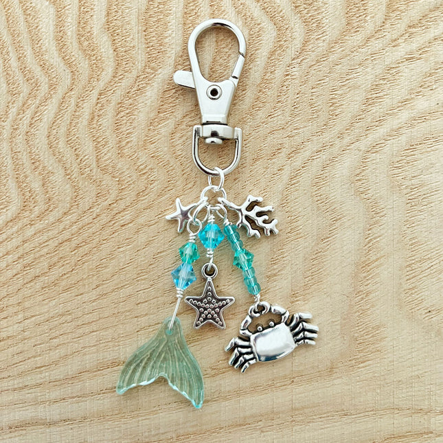 Glass Mermaid Tail Pendant Aqua/Gold