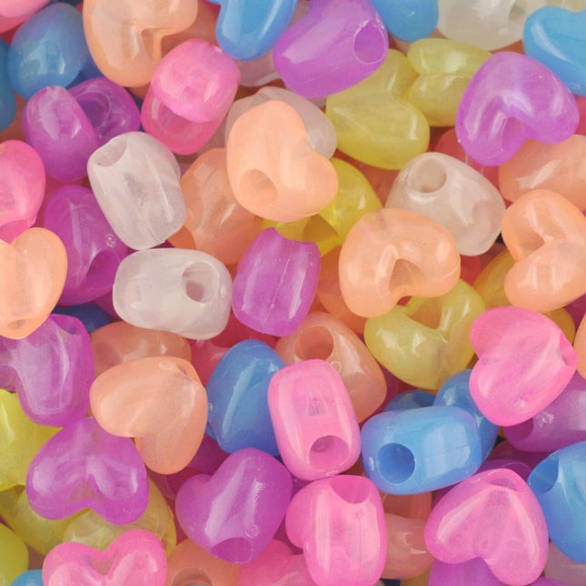 Glow In The Dark Plastic Heart Bead Mix