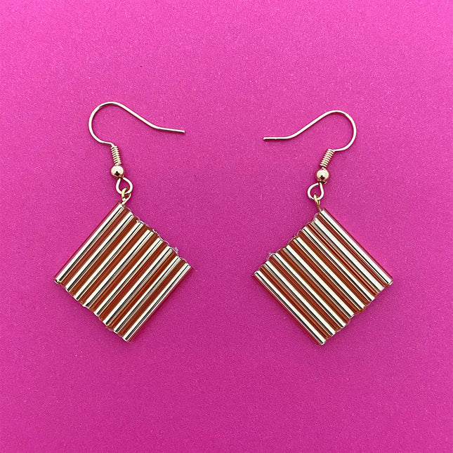 Golden Geometry bugle bead earrings