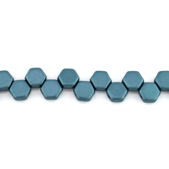 czech Glass 2 hole honeycomb beads pastel petrol
