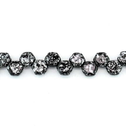 czech glass 2 hole honeycomb beads tweedy silver/jet