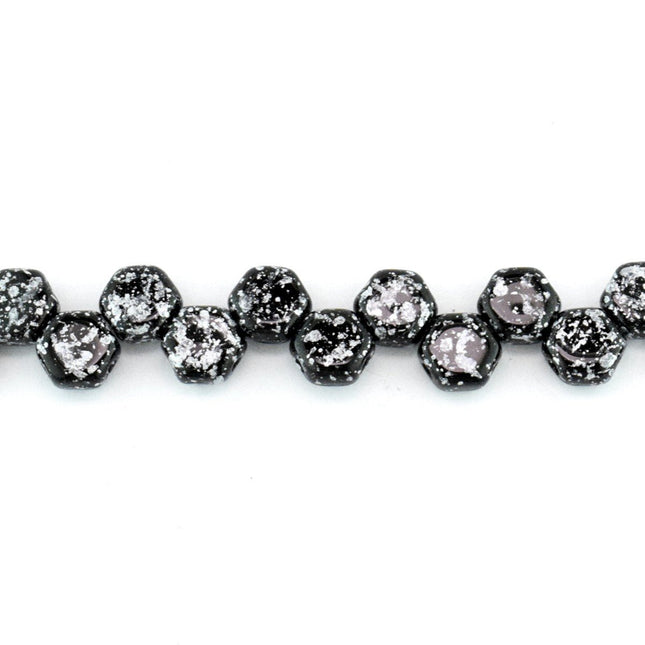 czech glass 2 hole honeycomb beads tweedy silver/jet