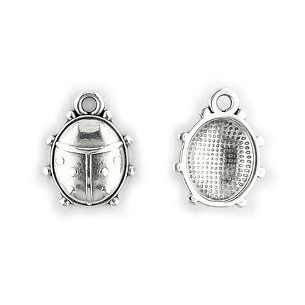 Metal Ladybird charm antique silver front and back image