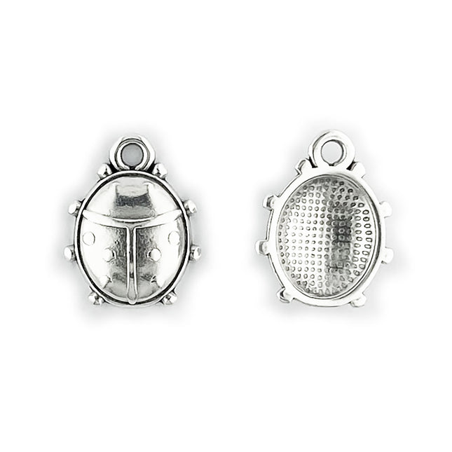 Metal Ladybird charm antique silver front and back image