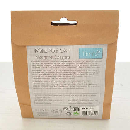 Make Your Own Macrame coasters back of packaging