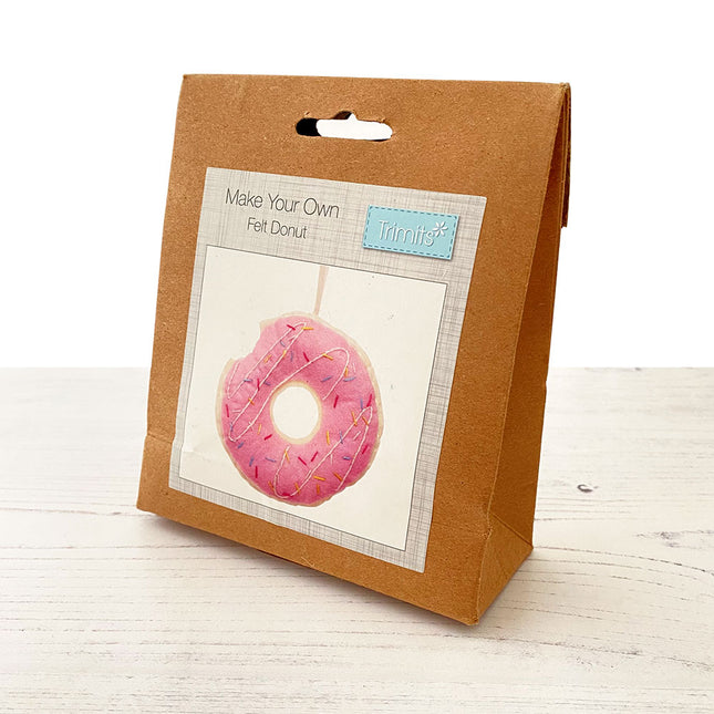 Make Your Own Felt Donut Kit in brown paper packaging with donut example on the front