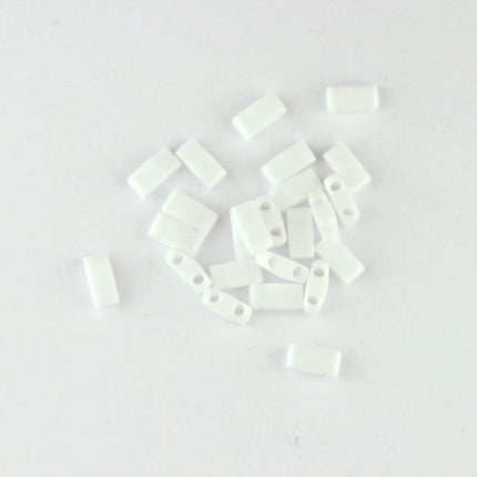 Opaque White Miyuki Half Tila beads close up