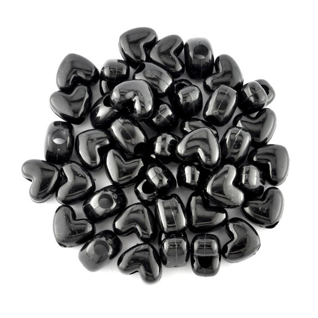 Opaque Plastic Heart Bead Black