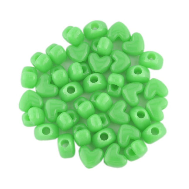 Opaque Plastic Heart Bead Neon Green
