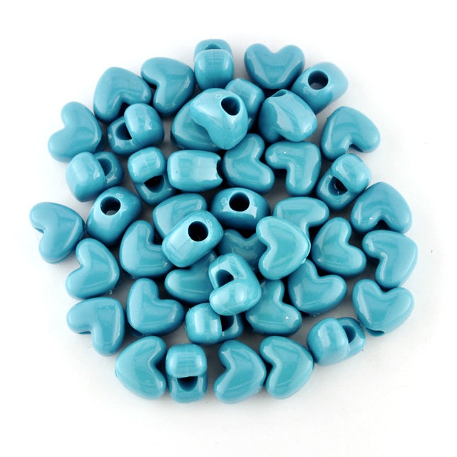 Opaque Plastic Heart Bead Turquoise