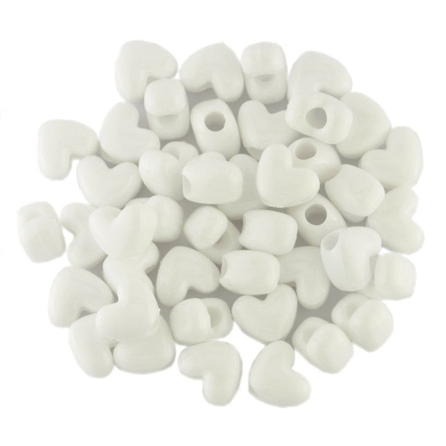 Opaque White Plastic Heart Bead