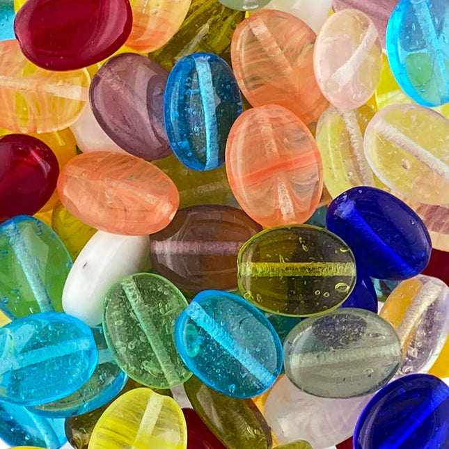 Czech Glass Beads Colourful flat oval glass beads