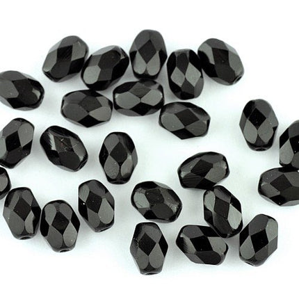 Czech Glass Faceted Oval Beads Jet
