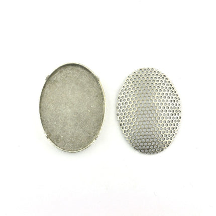Oval Sieve Cabochon 32mm x 23mm Antique Silver*
