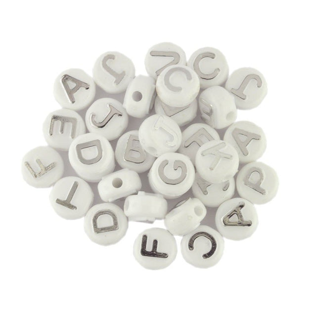 Silver & White Letter Beads Mix