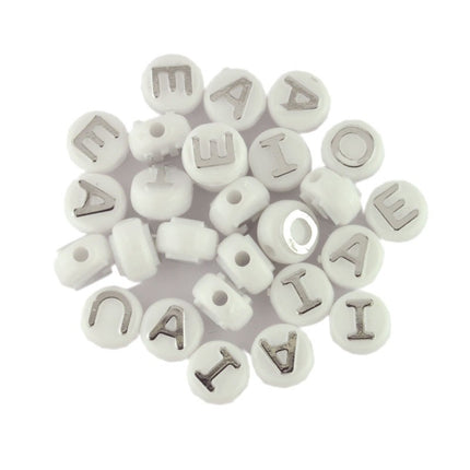 Silver & White Vowel Beads Mix