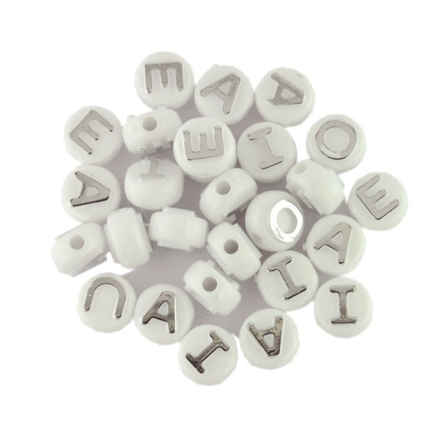 Silver & White Vowel Beads Mix