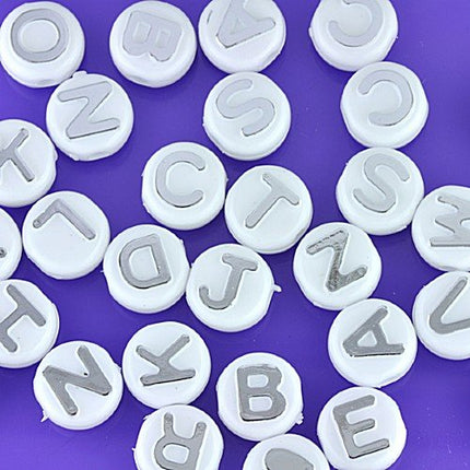 Silver & White Letter Beads Mix