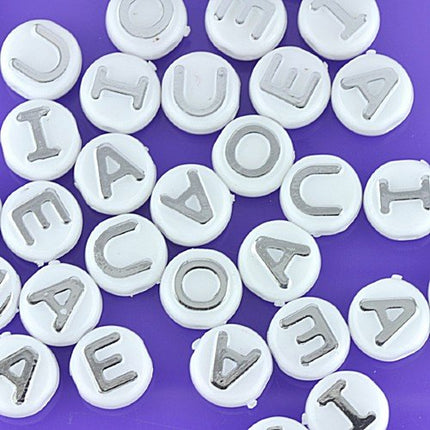Silver & White Vowel Beads Mix