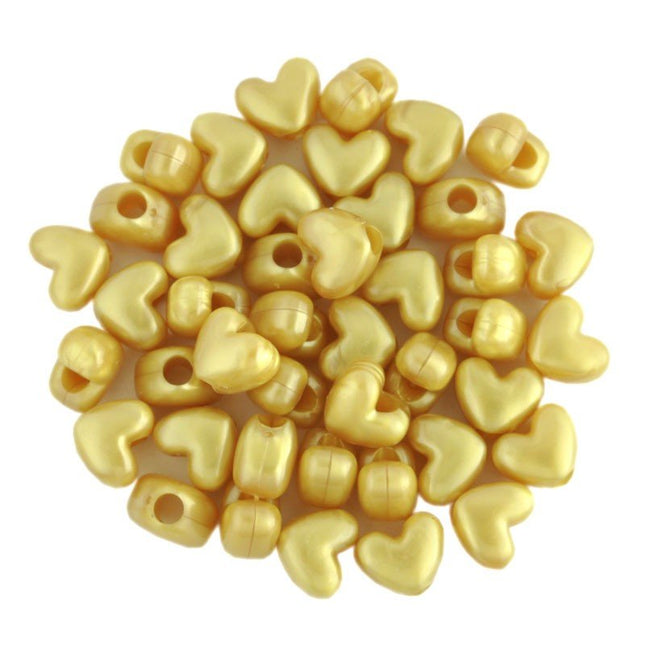 Pearl Plastic Heart Bead Gold