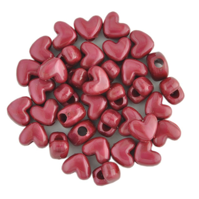 Pearl Plastic Heart Bead Red