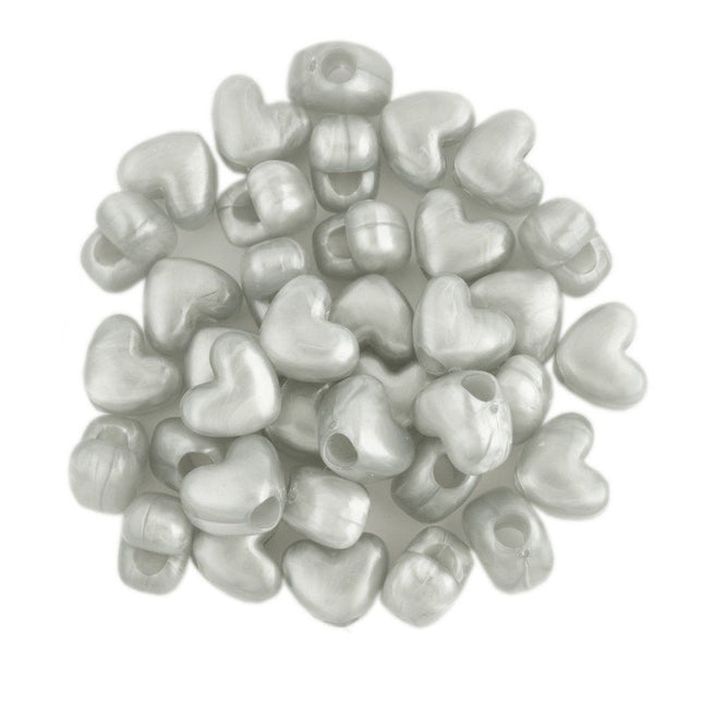 Pearl Plastic Heart Bead Silver Grey